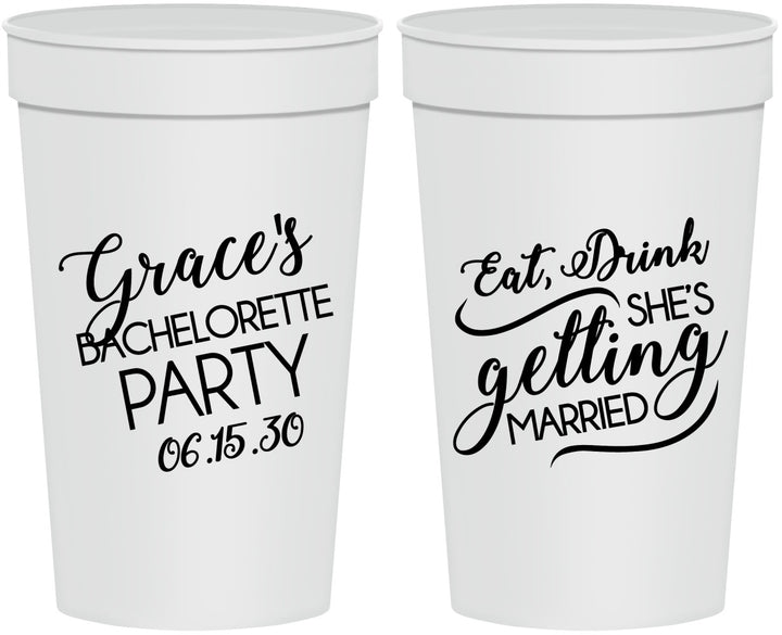 Personalized Bachelorette 32 oz Stadium Cups - Eat Drink Getting Married | 60181