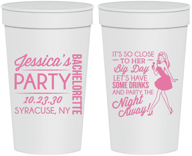 Personalized Bachelorette 32 oz Stadium Cups - Drink The Night Away | 60182