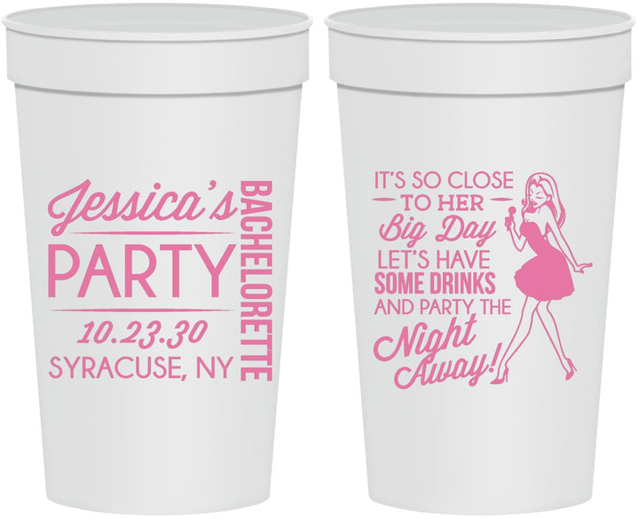 Personalized Bachelorette 32 oz Stadium Cups - Drink The Night Away | 60182