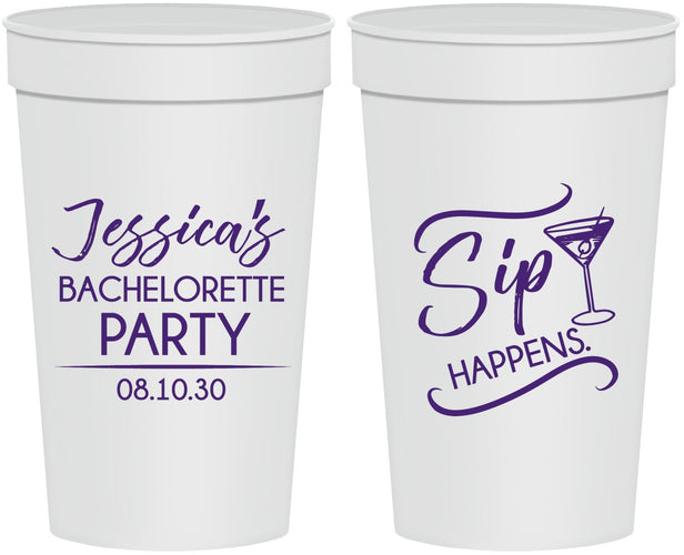 Personalized Bachelorette 32 oz Stadium Cups - Sip Happens | 60197