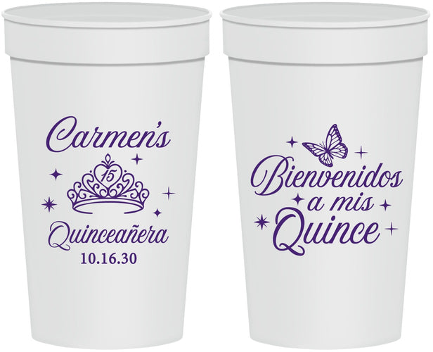 Personalized Quinceanera 32 oz Stadium Cups - Bienvenidos A Mis Quince | 70005