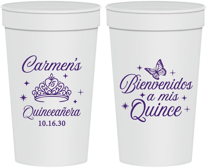 Personalized Quinceanera 32 oz Stadium Cups - Bienvenidos A Mis Quince | 70005
