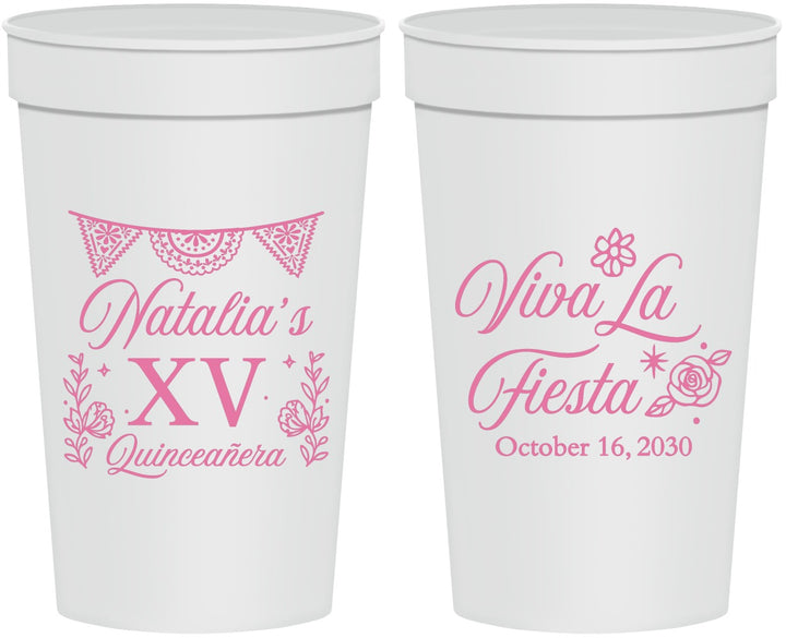 Personalized Quinceanera 32 oz Stadium Cups - Viva La Fiesta Quince | 70008