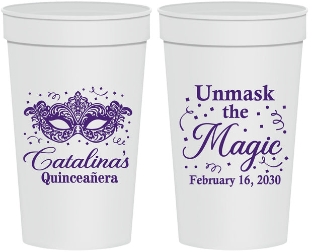 Personalized Quinceanera 32 oz Stadium Cups - Mardi Gras Quince | 70010