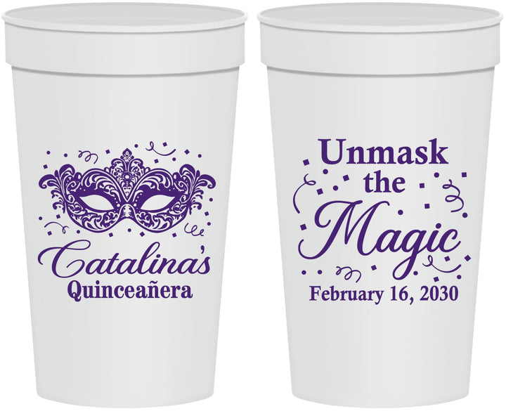 Personalized Quinceanera 32 oz Stadium Cups - Mardi Gras Quince | 70010