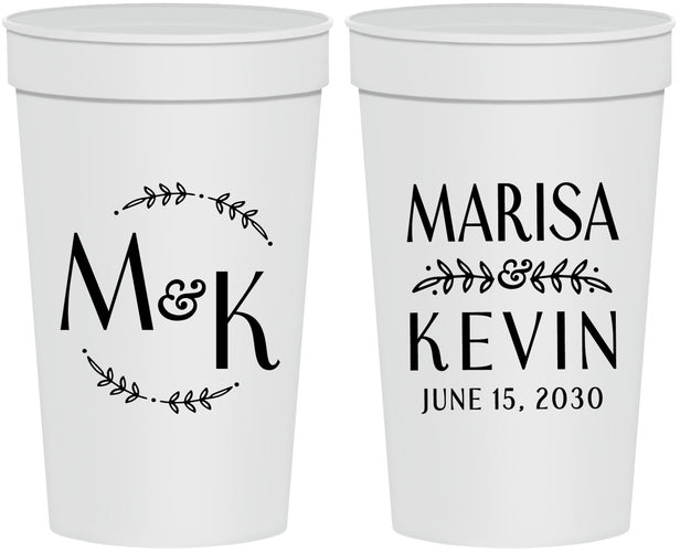 Personalized Wedding 32 oz Stadium Cups - Two Letter Monogram | 801