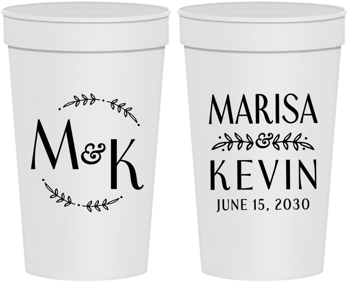 Personalized Wedding 32 oz Stadium Cups - Two Letter Monogram | 801