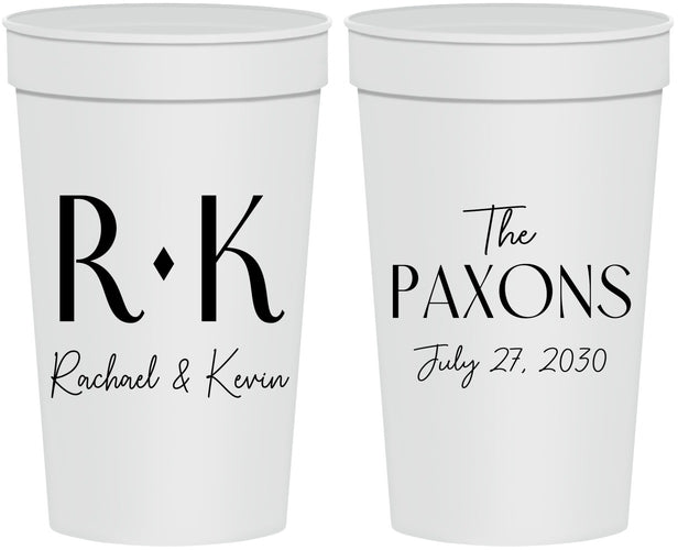 Personalized Wedding 32 oz Stadium Cups - Two Letter Monogram | 802