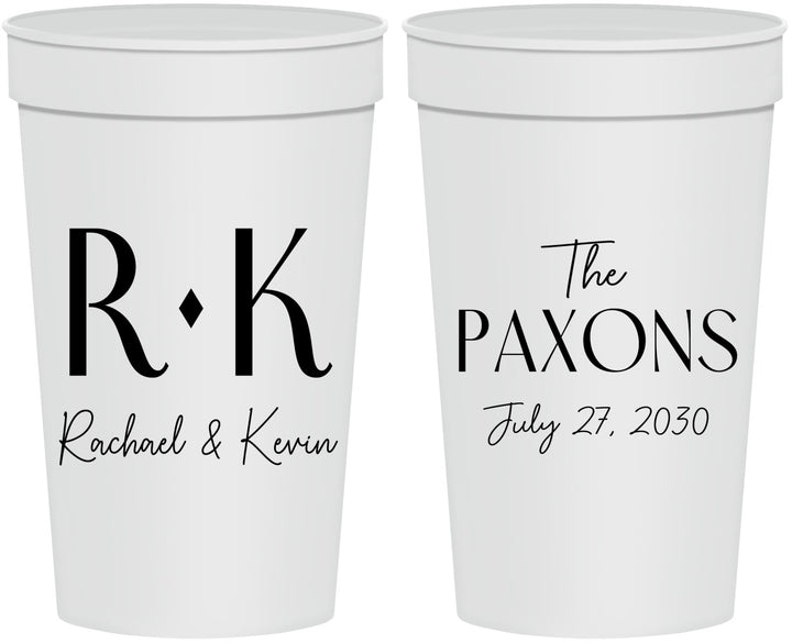 Personalized Wedding 32 oz Stadium Cups - Two Letter Monogram | 802