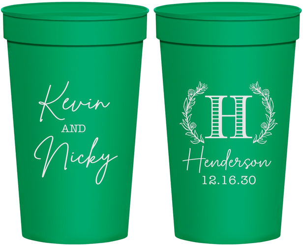 Personalized Wedding 32 oz Stadium Cups - Monogram | 805