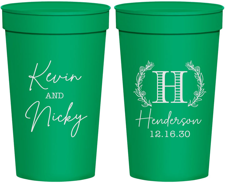 Personalized Wedding 32 oz Stadium Cups - Monogram | 805