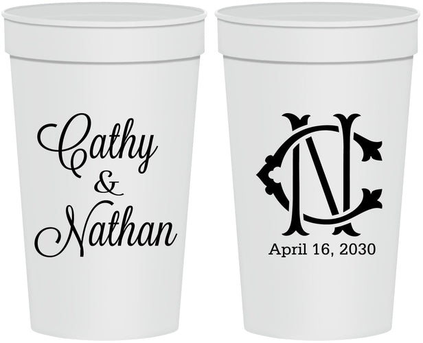 Personalized Wedding 32 oz Stadium Cups - Two Letter Monogram | 807