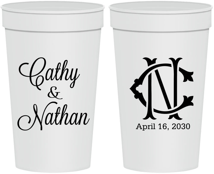 Personalized Wedding 32 oz Stadium Cups - Two Letter Monogram | 807