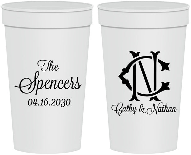 Personalized Wedding 32 oz Stadium Cups - Two Letter Monogram | 808