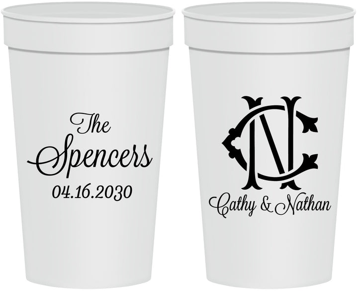 Personalized Wedding 32 oz Stadium Cups - Two Letter Monogram | 808