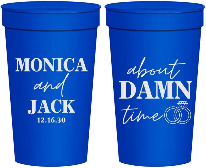 Personalized Wedding 32 oz Stadium Cups - About Damn Time | 809