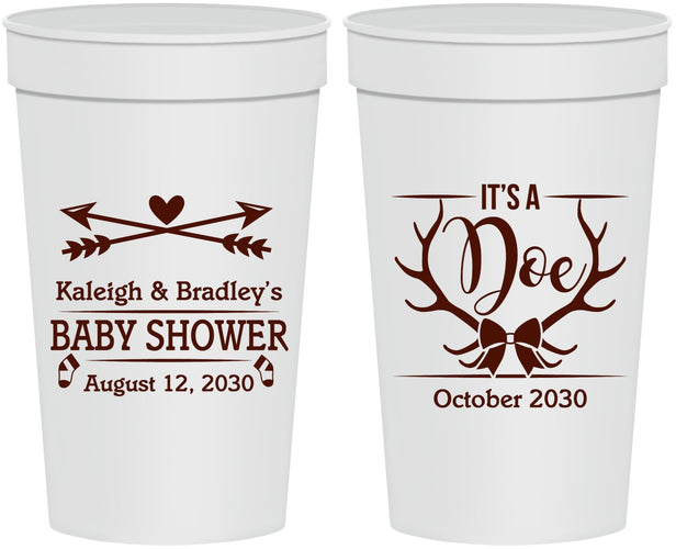 Personalized Baby Shower 32 oz Stadium Cups - It’s A Doe Antler | 90001
