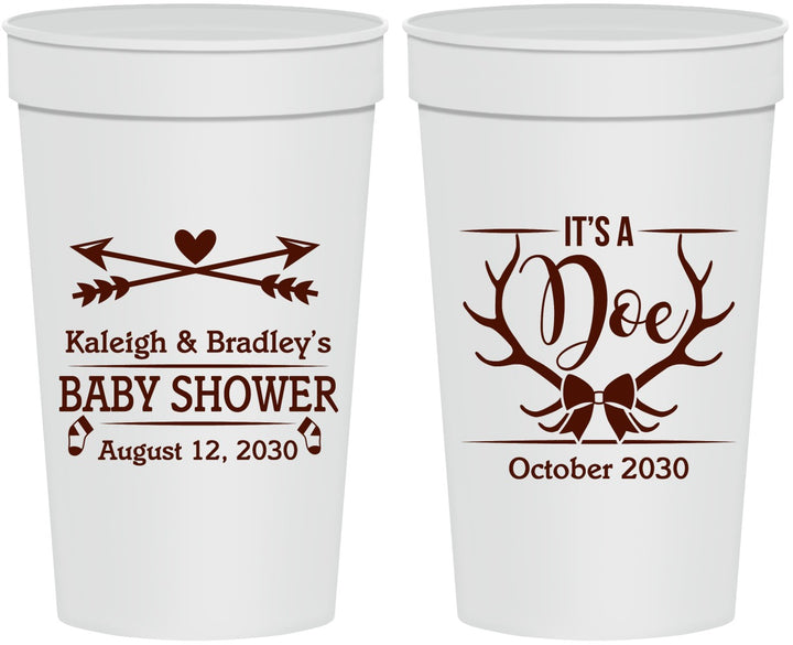 Personalized Baby Shower 32 oz Stadium Cups - It’s A Doe Antler | 90001