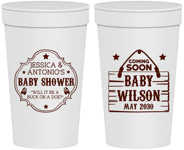 Personalized Baby Shower 32 oz Stadium Cups - Gender Reveal Buck Or Doe | 90002