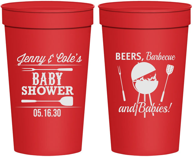 Personalized Baby Shower 32 oz Stadium Cups - Beers Bbq Babies | 90006