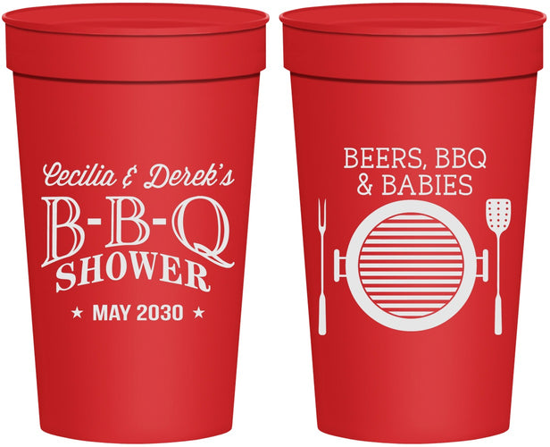 Personalized Baby Shower 32 oz Stadium Cups - Beers Bbq Babies | 90007