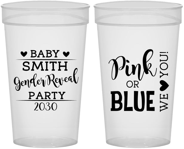 Personalized Baby Shower 32 oz Stadium Cups - Gender Reveal Pink Or Blue | 90012