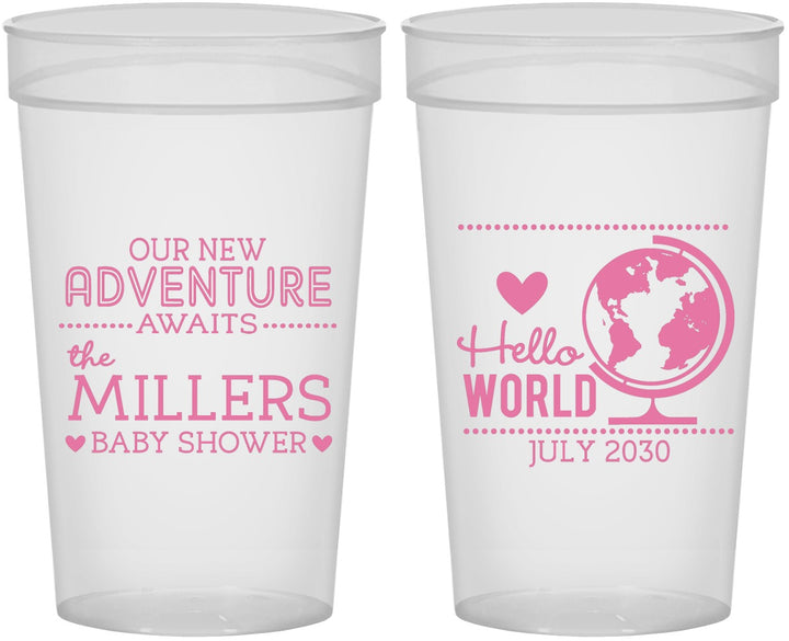 Personalized Baby Shower 32 oz Stadium Cups - Hello World | 90013