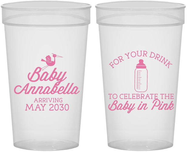 Personalized Baby Shower 32 oz Stadium Cups - Drink Baby In Pink | 90014