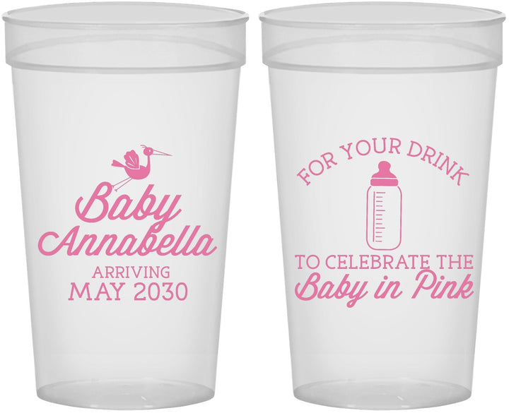 Personalized Baby Shower 32 oz Stadium Cups - Drink Baby In Pink | 90014