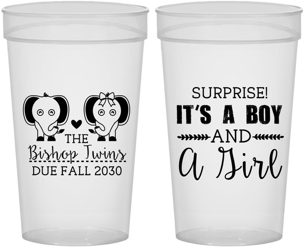 Personalized Baby Shower 32 oz Stadium Cups - Twins Boy And Girl | 90026