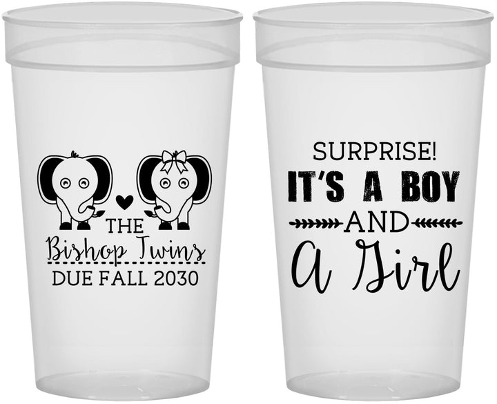 Personalized Baby Shower 32 oz Stadium Cups - Twins Boy And Girl | 90026