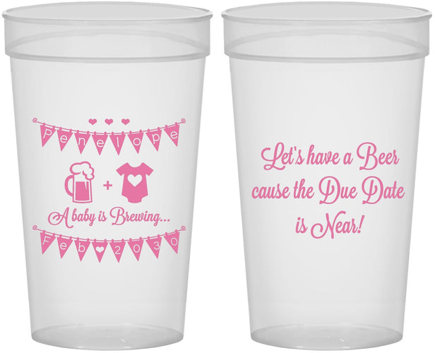 Personalized Baby Shower 32 oz Stadium Cups - Beer Due Date Is Near | 90032