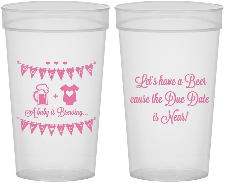 Personalized Baby Shower 32 oz Stadium Cups - Beer Due Date Is Near | 90032