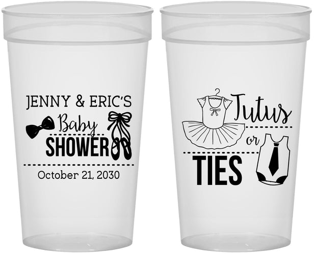 Personalized Baby Shower 32 oz Stadium Cups - Gender Reveal Tutus Or Ties | 90033
