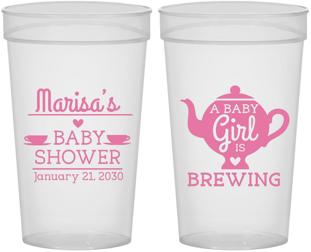Personalized Baby Shower 32 oz Stadium Cups - Baby Girl Is Brewing | 90034