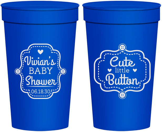 Personalized Baby Shower 32 oz Stadium Cups - Cute Little Button | 90035