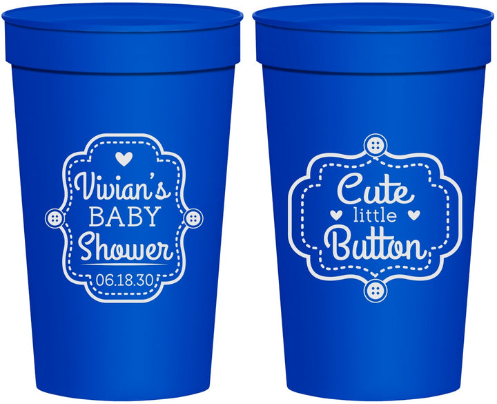 Personalized Baby Shower 32 oz Stadium Cups - Cute Little Button | 90035
