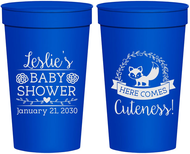 Personalized Baby Shower 32 oz Stadium Cups - Fox Cuteness | 90036