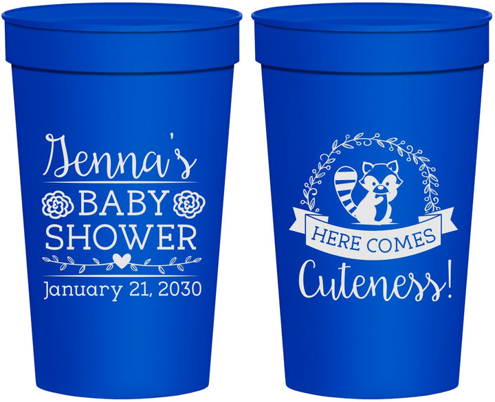 Personalized Baby Shower 32 oz Stadium Cups - Racoon Cuteness | 90037