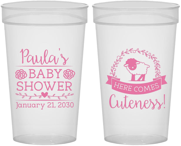 Personalized Baby Shower 32 oz Stadium Cups - Lamb Cuteness | 90038
