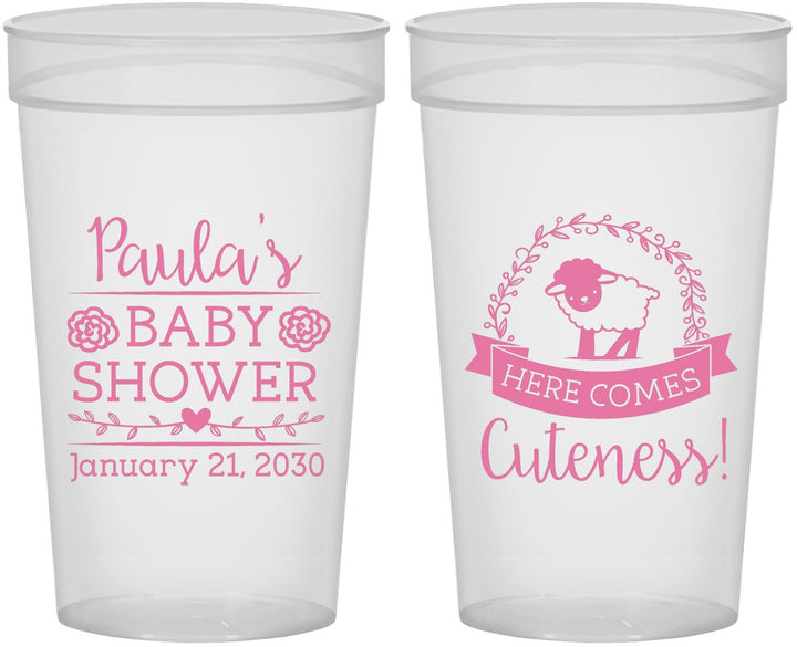 Personalized Baby Shower 32 oz Stadium Cups - Lamb Cuteness | 90038