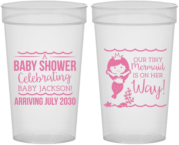 Personalized Baby Shower 32 oz Stadium Cups - Mermaid On Her Way | 90046