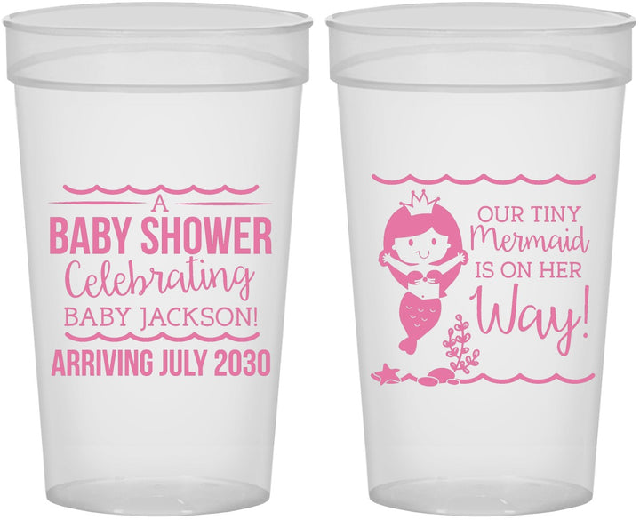 Personalized Baby Shower 32 oz Stadium Cups - Mermaid On Her Way | 90046