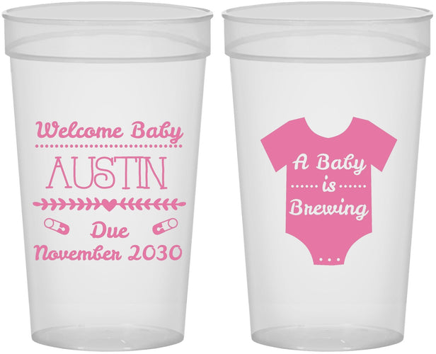 Personalized Baby Shower 32 oz Stadium Cups - Baby Is Brewing | 90050