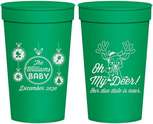 Personalized Baby Shower 32 oz Stadium Cups - Oh My Deer Christmas | 90051