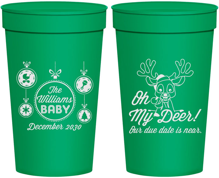Personalized Baby Shower 32 oz Stadium Cups - Oh My Deer Christmas | 90051