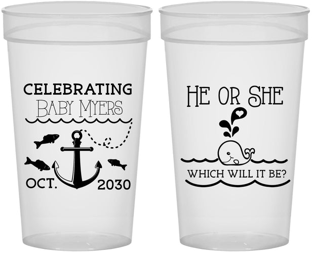 Personalized Baby Shower 32 oz Stadium Cups - Gender Reveal Whale | 90053