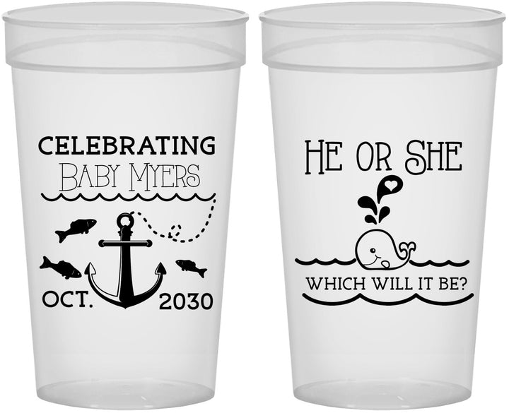 Personalized Baby Shower 32 oz Stadium Cups - Gender Reveal Whale | 90053