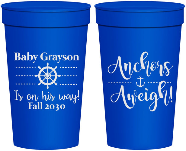 Personalized Baby Shower 32 oz Stadium Cups - Nautical Anchors Aweigh | 90054