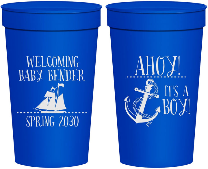 Personalized Baby Shower 32 oz Stadium Cups - Nautical Ahoy It’s A Boy | 90055